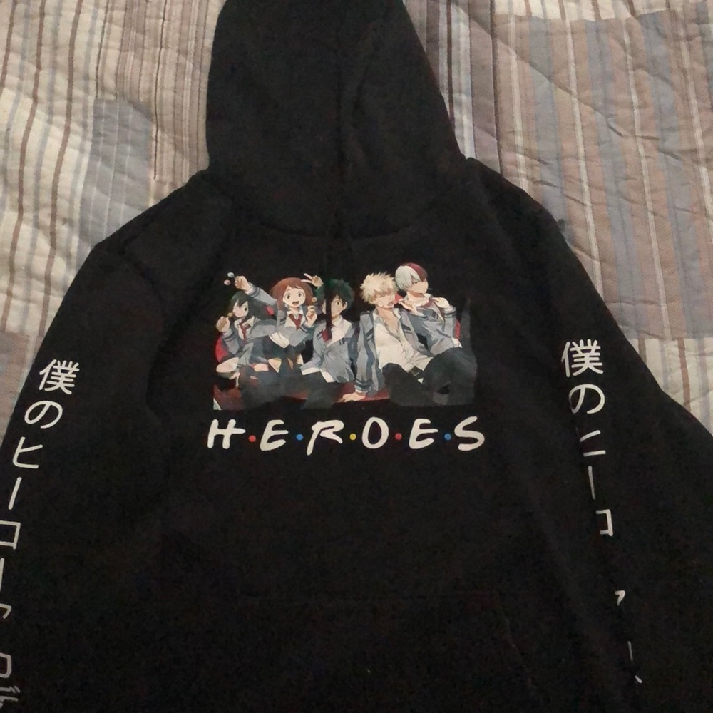 My Hero Academia black hoodie with main characters